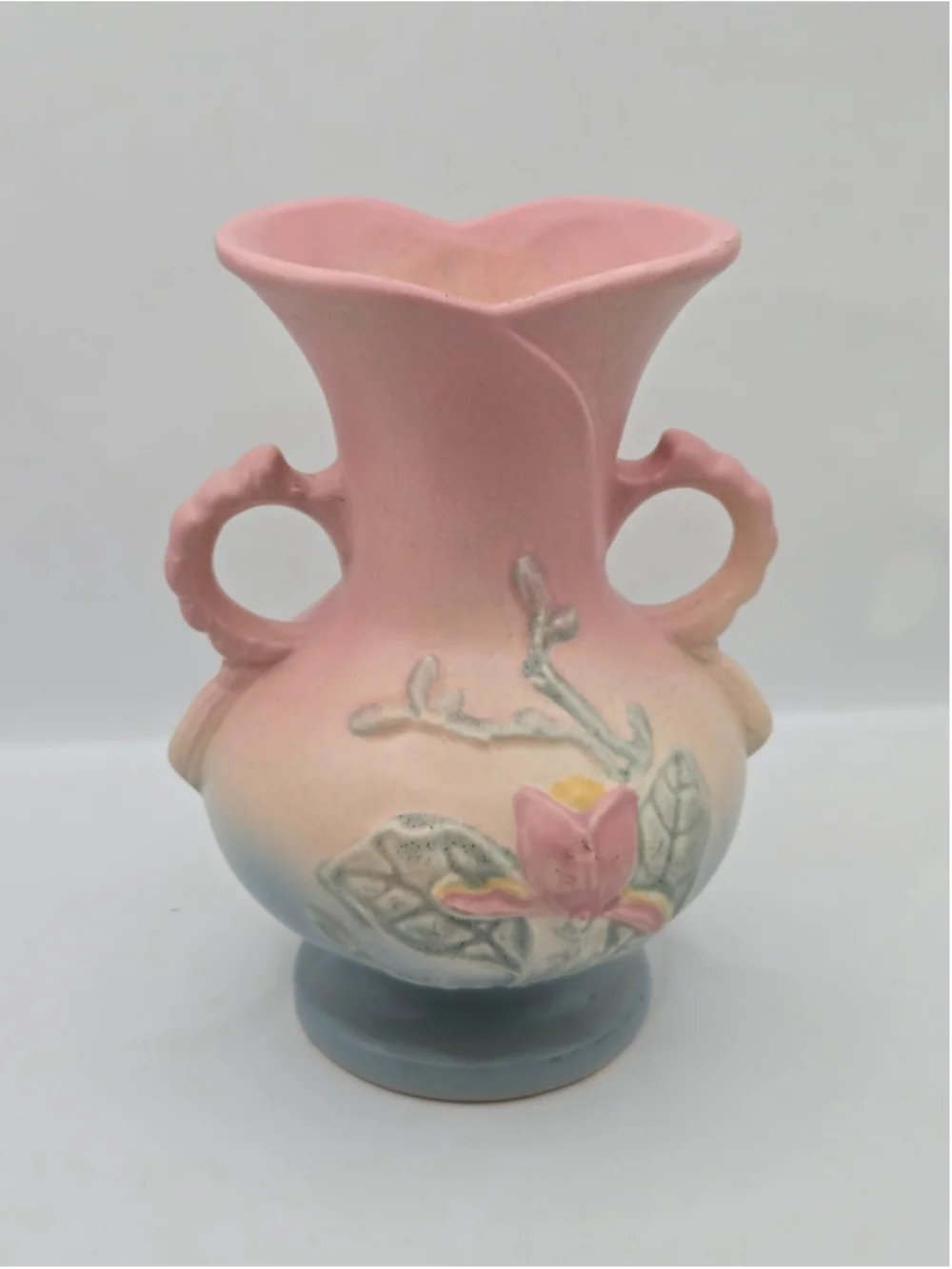 Vintage Hull Art Pottery Magnolia Vase 15-6 1/4 Pink Blue Matte 1940s USA